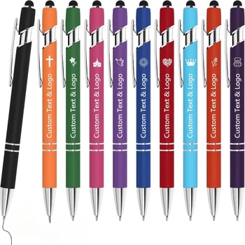 Set di 10 Penne Personalizzate - Incisione Nome/Testo/Logo - Punta Stylus, Inchiostro Nero - Ideali per Eventi e Promozioni