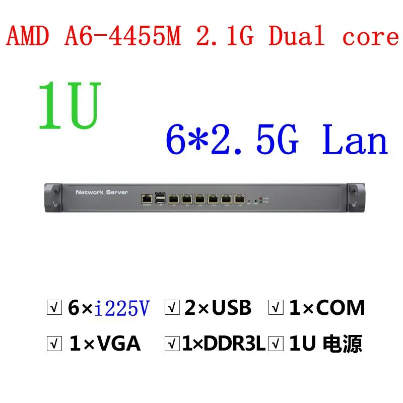 X86 1U Rack Mount Firewall Network Server i5-3210M 2.5GHZ A6-4455M 2.1Ghz 6*i225v 2.5G Ethernet Lan Linux Pfsense MikrotikOS