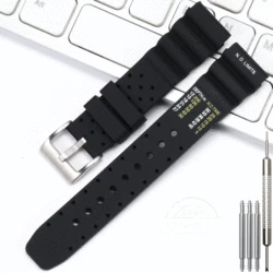 Natural Rubber Waterproof Watch Strap - Men's Outdoor Sport Silicone Bracelet (22mmBlack - S)