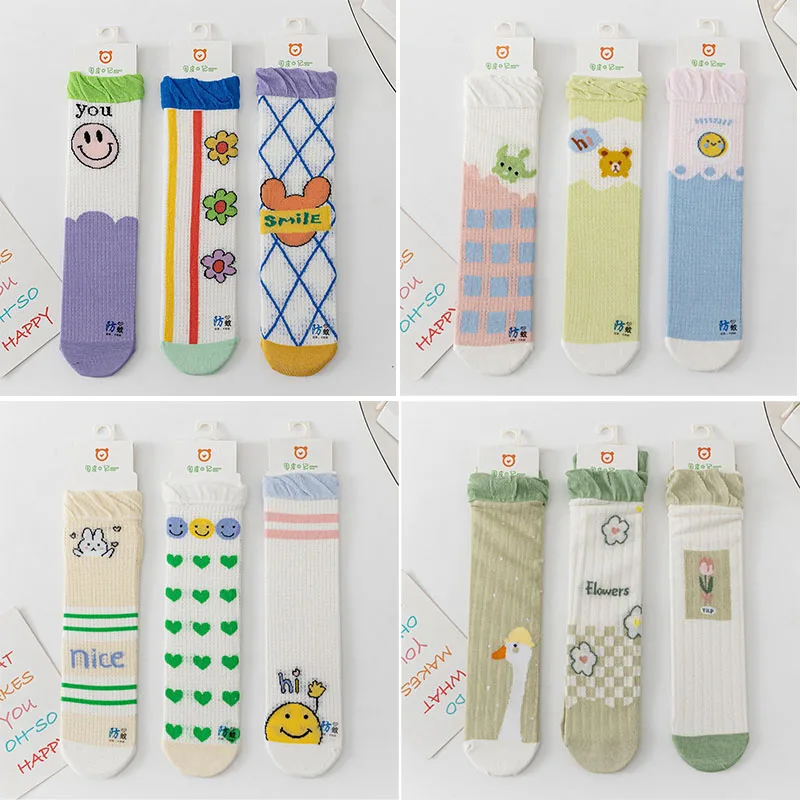 

3Pairs/Sets Kids Boys and Girls Knee High Socks Cartoon Pure Cotton Cute Socks Princess Baby Accessories 2-6 Years