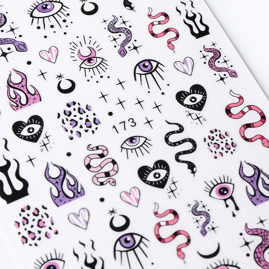 Evil Eyes 3D Nail Stickers Snake Moon Star Line Sliders For Nails Witch Design Summer Purple Decor Flame Decals Manicure nail stickers nail art decoration nail decals