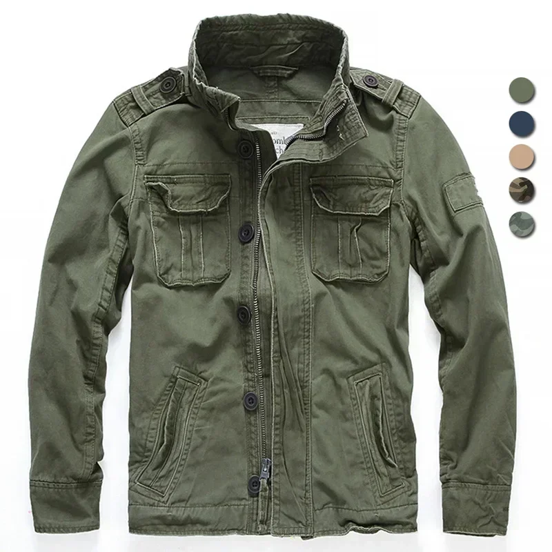 

Men Military Jacket Men M65 Denim Retro Cargo Jacketes Outdoor Multi Pockets Camo Tops Field Casual Fashion Hiking Coats Uniform