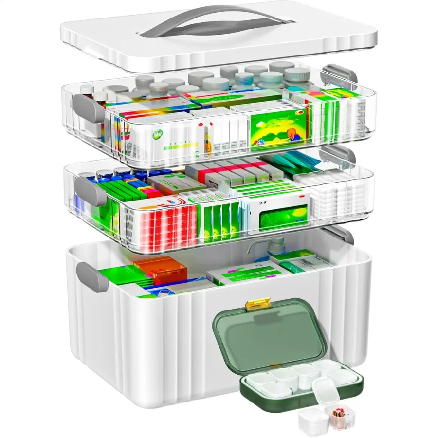 3Tier Portable Medicine Organizer with Leather Handle