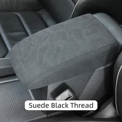 Premium Leather Protective Cover for Central Armrest Box - Volkswagen Tiguan Accessories (Suede black thread)