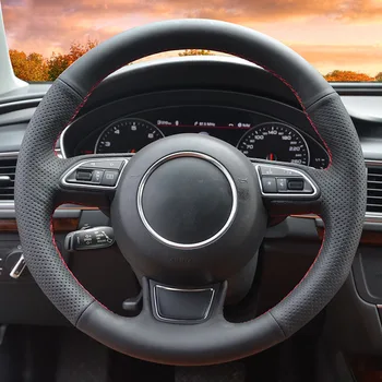Car Steering Wheel Cover Black Leather Braid For Audi A1 8X A3 8V Sportback A4 B8 Avant A5 8T A6 C7 A7 G8 A8 D4 Q3 8U Q5 8R 1