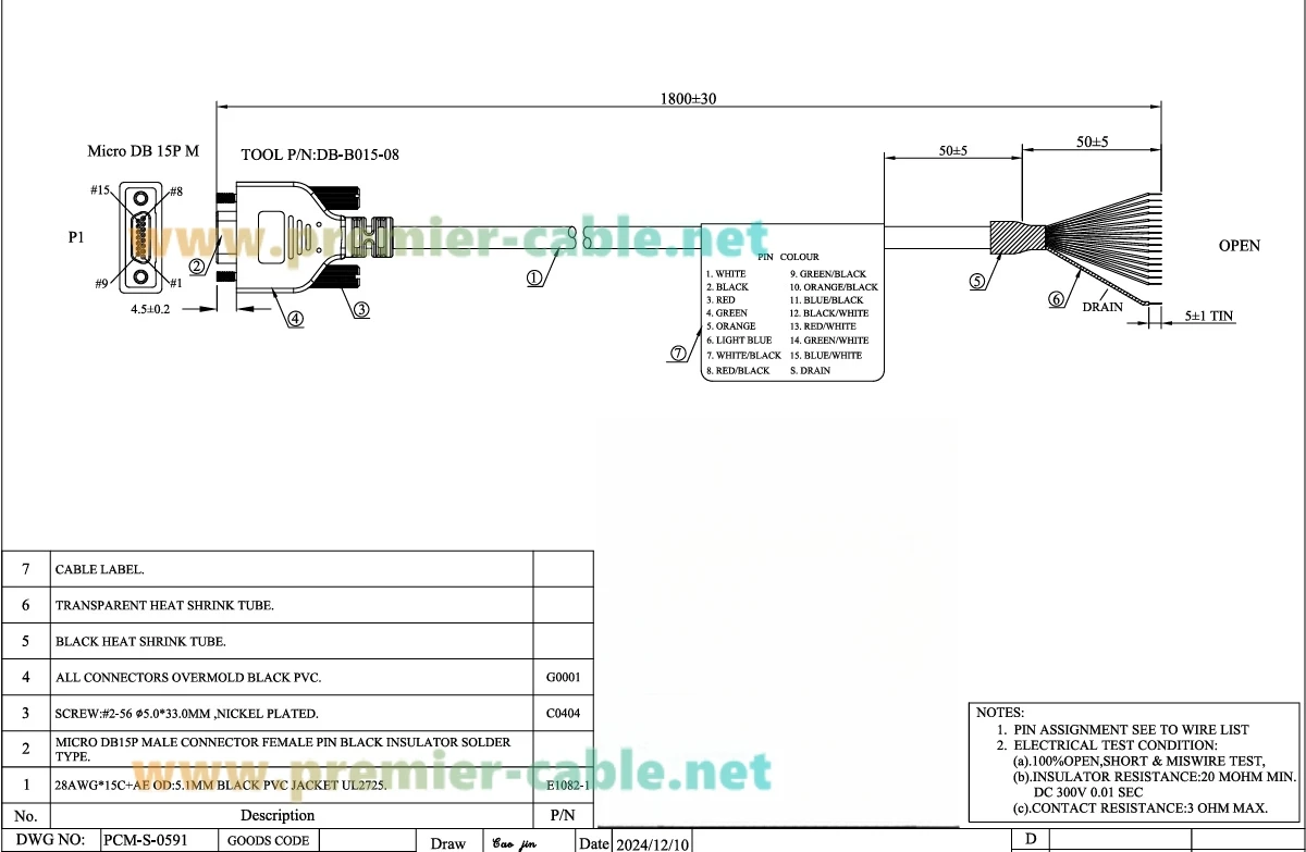 Micro-D 15Pin GPIO I/O Kamera Trigger Kabel Micro DB15 Buchse auf Open End Kabel Kompatibel Molex 83422-9007 für Machine Vision – Detail 1