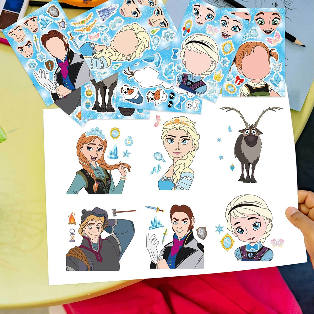 8/16Sheets Disney Frozen Puzzle Stickers Make a Face Create Your Own Elsa Olaf Anna Kids Toy Assemble Jigsaw Children Party Game 4