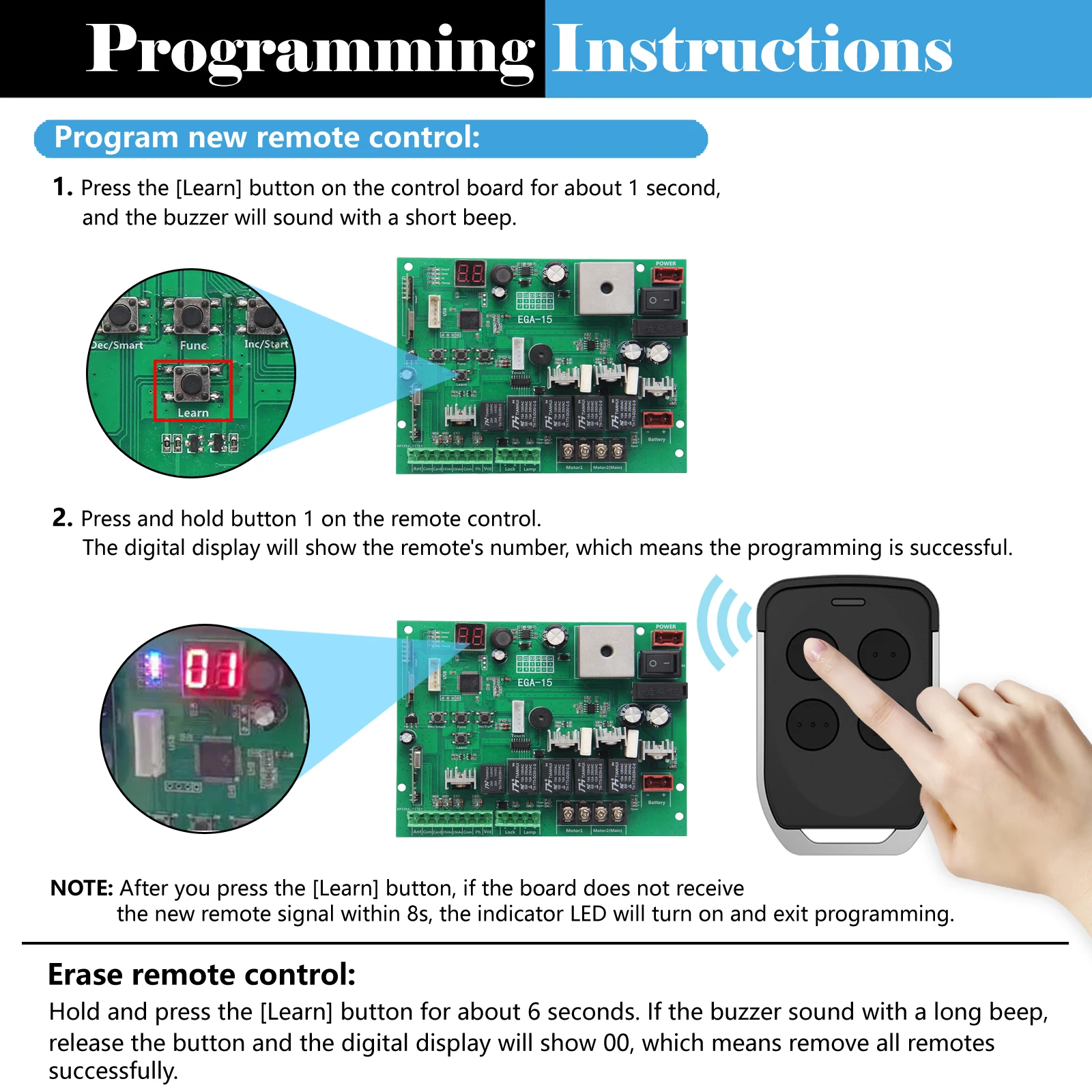 EGB-12 스마트 PCB 제어 보드(DC 24V 자동 스윙 게이트 개폐기용, 듀얼 암 중앙 시스템 교체용)