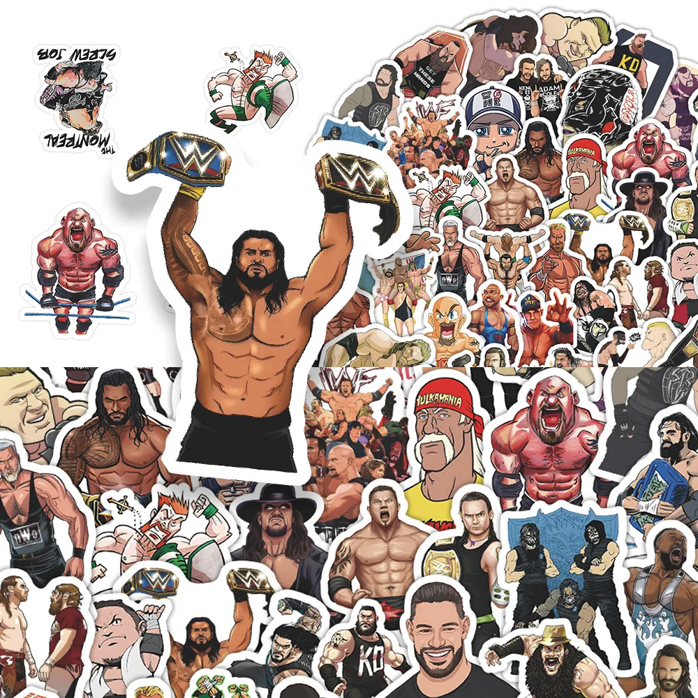 60 Stück Wrestling-Cartoon-Aufkleber WWE Graffiti Personalisierte Coole DIY Wasserbecher Schreibwarenbox Laptop Roller Aufkleber