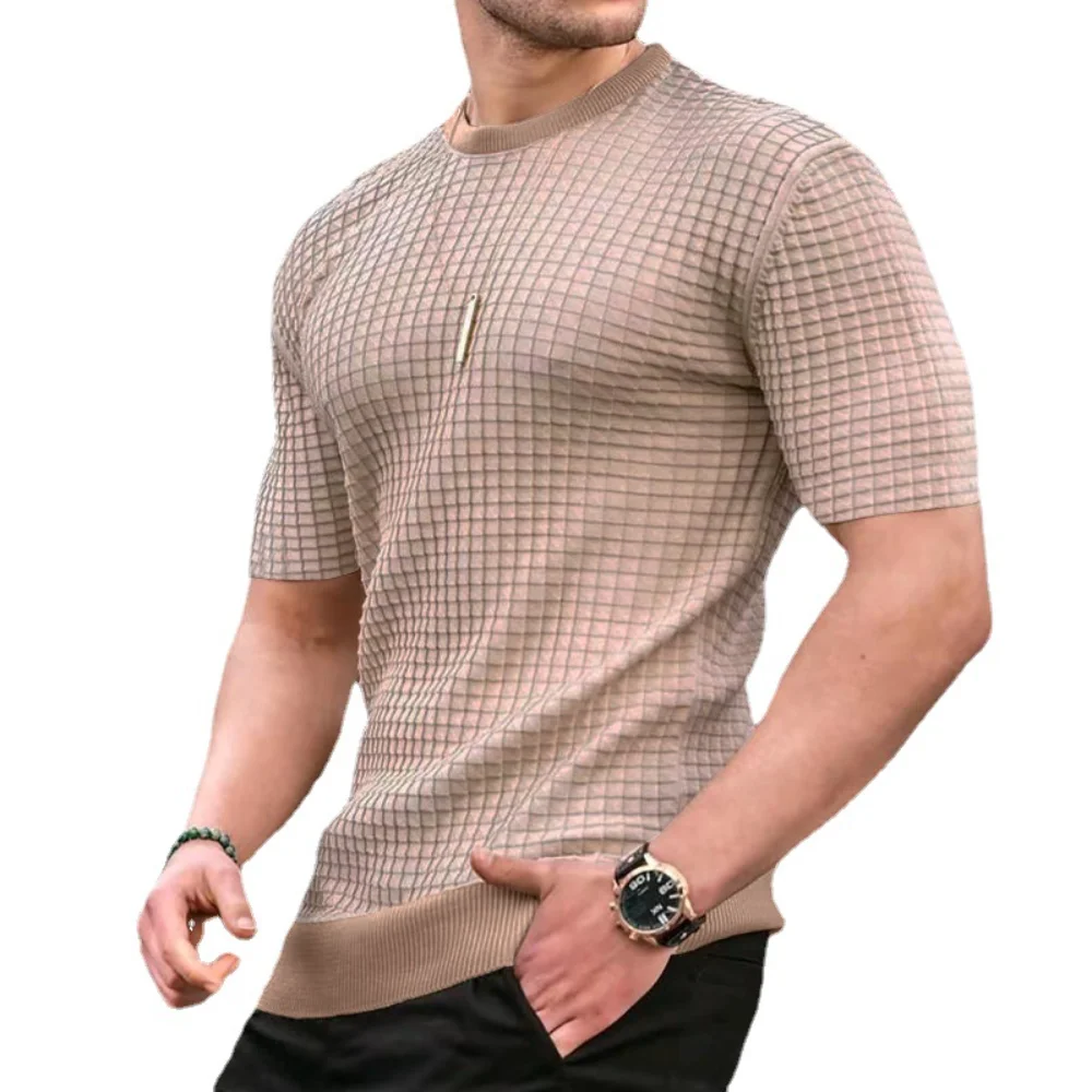 Camisetas Sencillas De Color Liso Para Hombre, Jersey De Manga Corta Con Cuello Redondo Y Cremallera