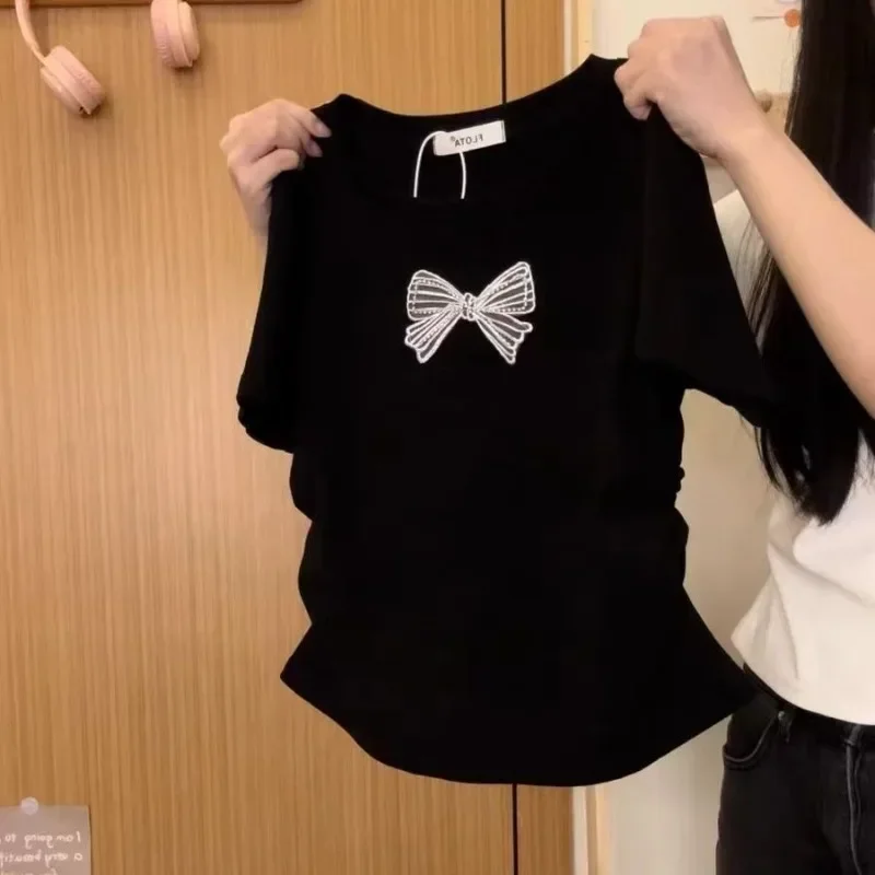 T-shirts Women Slim Sweet College Fashion Korean Spring Soft Leisure Cropped Spliced Designed New Arrival Daily Casual
