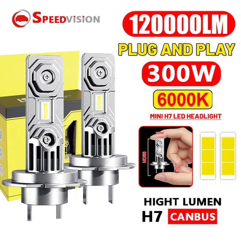 300W Turbo H7 Led Canbus Lights 120000Lm Mini Head Lamp Wireless Car Led Lampadine Per Fari 6000K Diode Auto Lights 12V 24V Truck