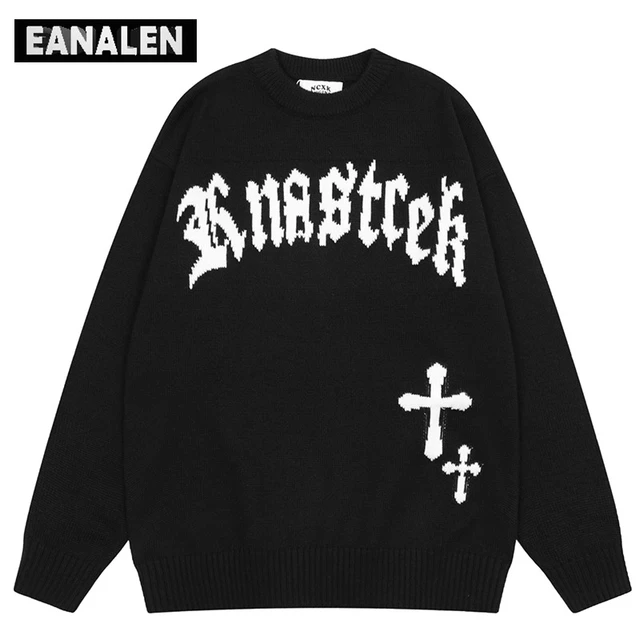 Harajuku Cross Letter Graphic Jumper Pullover Oversized Sweater