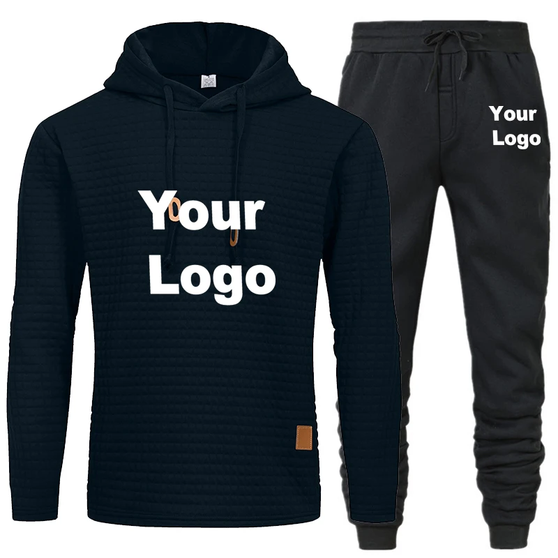 Men's Custom Logo Set Sweatshirts Lattice Men Hoody Sweatshirts Long-Sleeved Pullover Man Hoodie Sweatshirt for Male