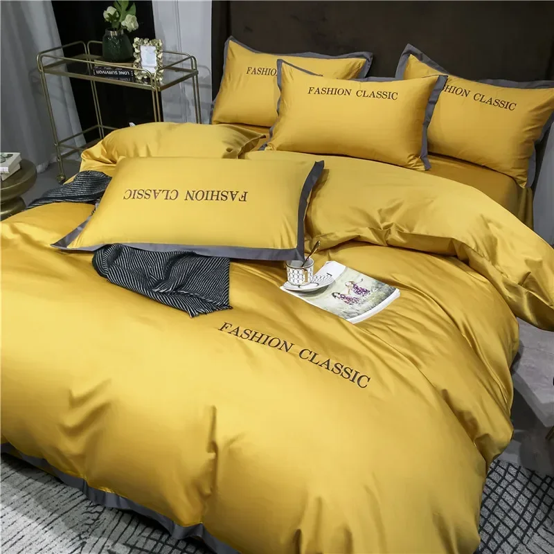 

J Luxury Embroidery Letter Bedding Set Twin Queen King Duvet Cover 220x240 Bed Linen Sheet Nordic Bedclothes High Quailty Cotton