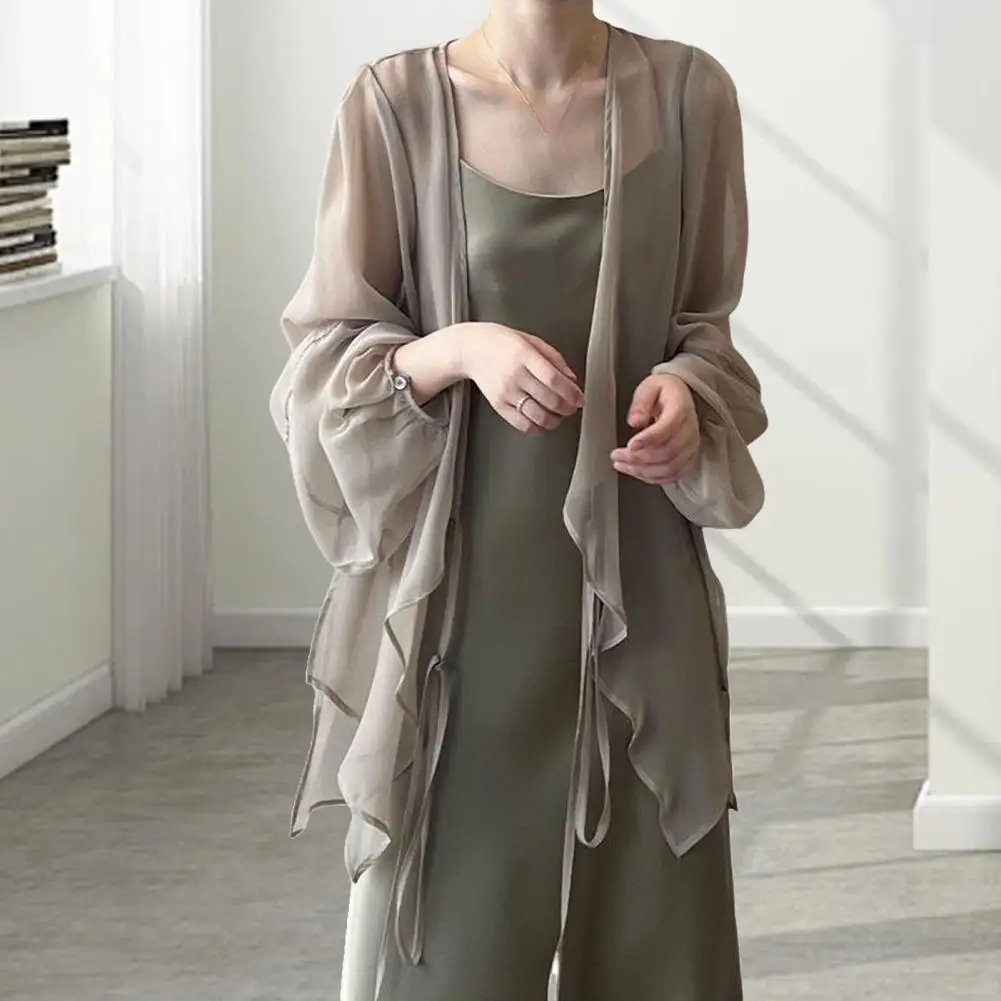 

V-neck Lace-up Cardigan Stylish Women's Sun Protection Cardigan with Lace-up Detail Breathable Thin for Summer for Chic