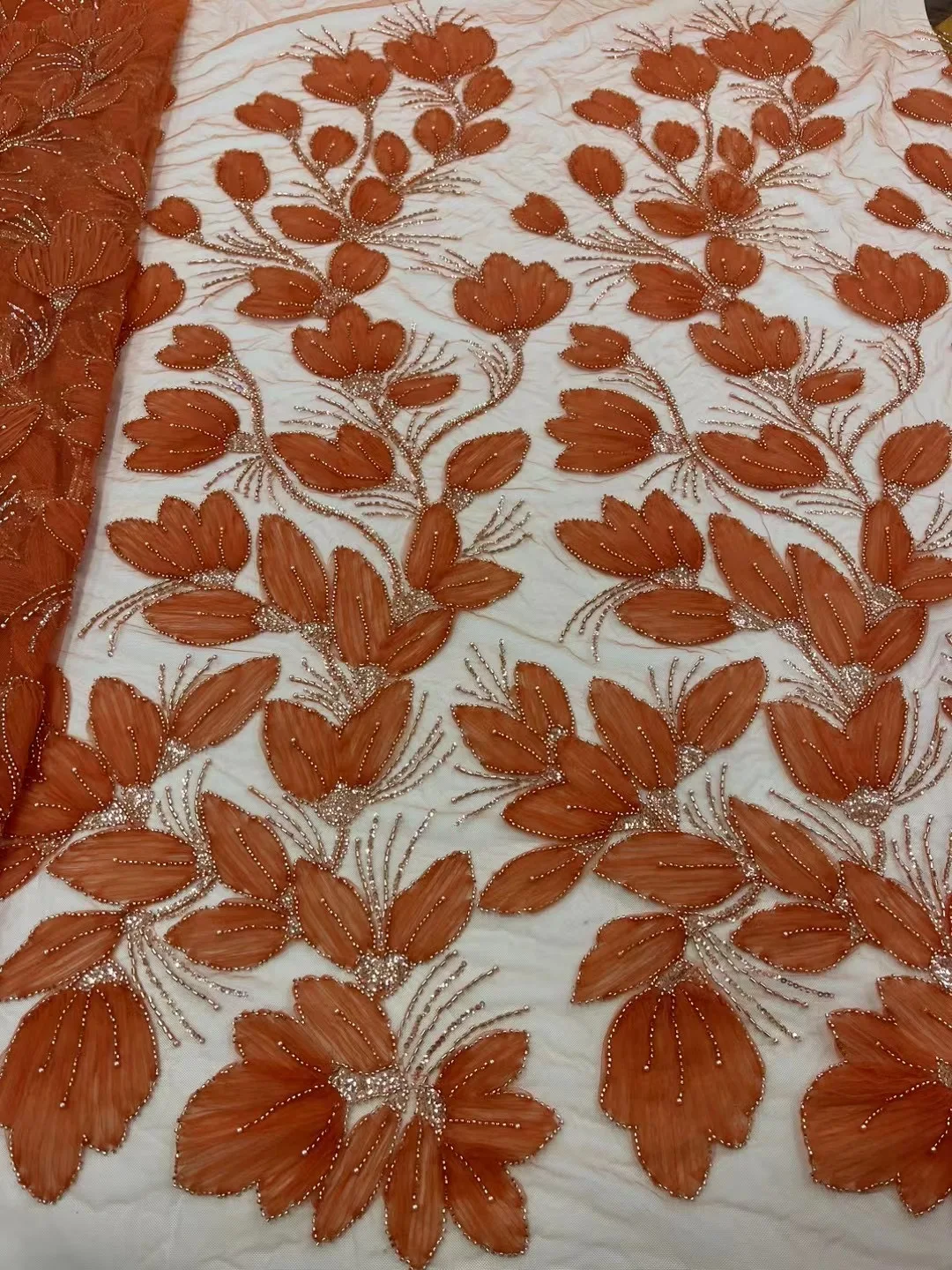 African Sequins Beaded Lace Fabric High Quality Sequence Embroidery French Nigerian Lace Fabric for Wedding Dress HXC5905 Lace Fabric Chiffon Lace Fabric