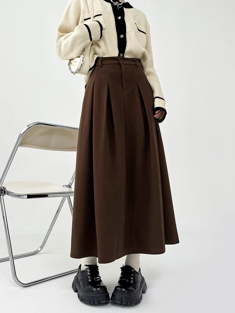 

American Retro Fashion Harajuku Y2k Pleated Skirt Coffee Color Bottoms High Waist A-Line Skirt Korean Streetwear Autumn Winter