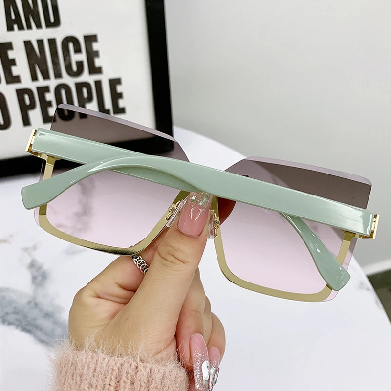 Rimless Sunglasses Women Trendy Vintage Oversized Luxury Lady