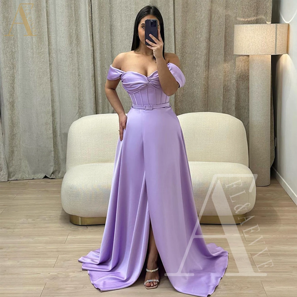 

Purple Satin Ball Gown Off the Shoulder Graduation Dress for Women Formal Dresses for Women Party Wedding Evening Robe Prom