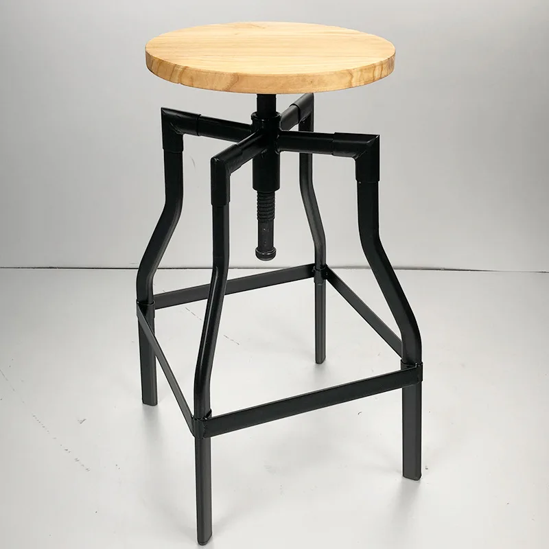 

wood round top metal vintage industrial bar stools
