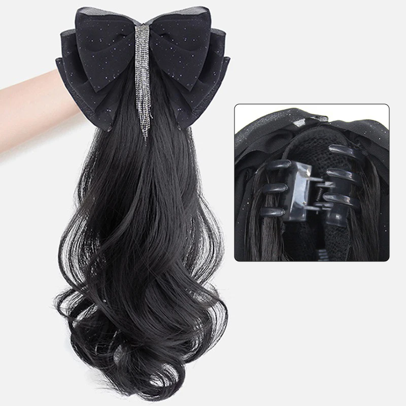 Elegant Tassel Bow Wig with Heat-Resistant Curly Hair & Sophisticated Accessories