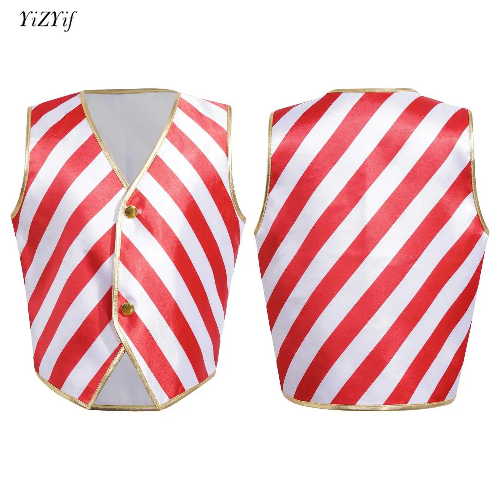 

Kids Christmas Stripes Vest Clown Costume Red V Neck Pointed Hem Stripes Vest Jacket Waistcoat Performance Party Cosplay Costume