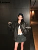 Lautaro Spring Autumn Cool Handsome Retro Oversized Distressed Brown Soft Faux Leather Jackets for Women Zipper Runway Fashion 5