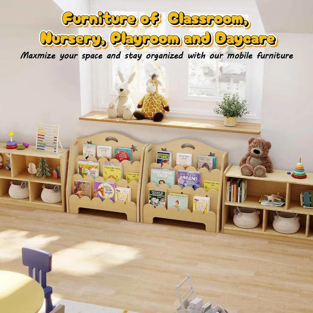 3-Tier Montessori Wooden Bookshelf for Kids, Toddler Book Rack Toy Organizer and Storage, Small Book Display Stand for Baby 6