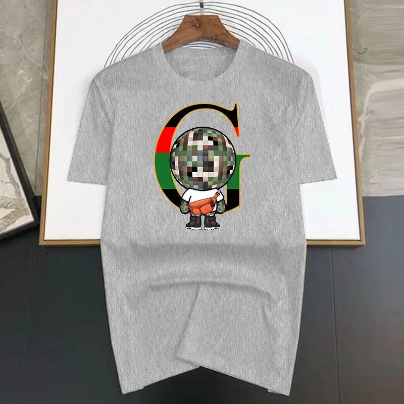Herr t-shirt i bomull med g-bokstav tryck sommar topp casual_voghion.com