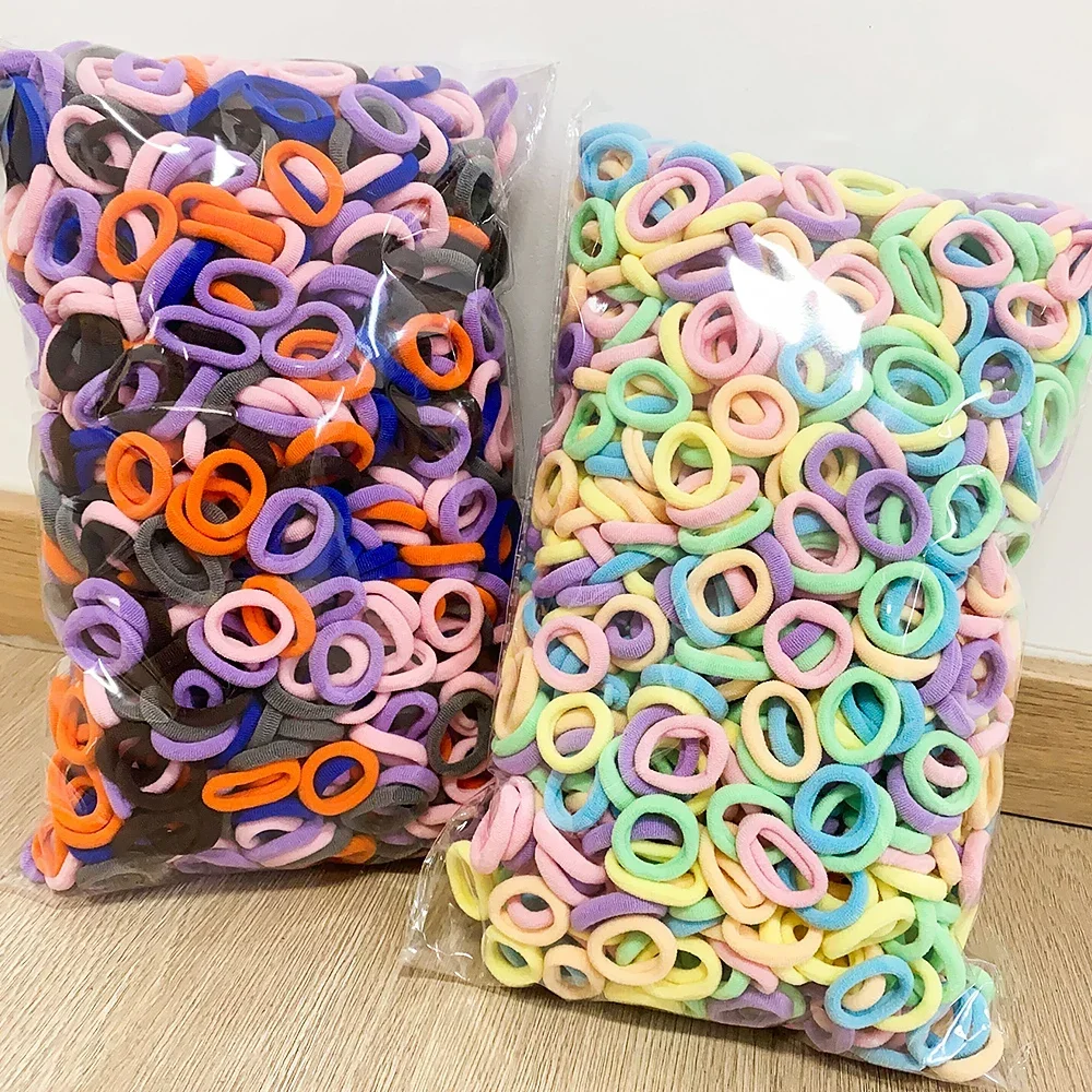 Nylon Elastic Hair Ties 100PCS Colorful Basic Nylon Ealstic Hair Ties for Girls Ponytail Hold Scrunchie Rubber Band Kid Fashion Hair Accessories
