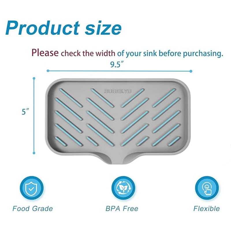 Silicone Draining Mat for Kitchen Counter Soap Dispenser Sponge Easy Clean Non-slipping Countertop Storage Drying Board Pad
