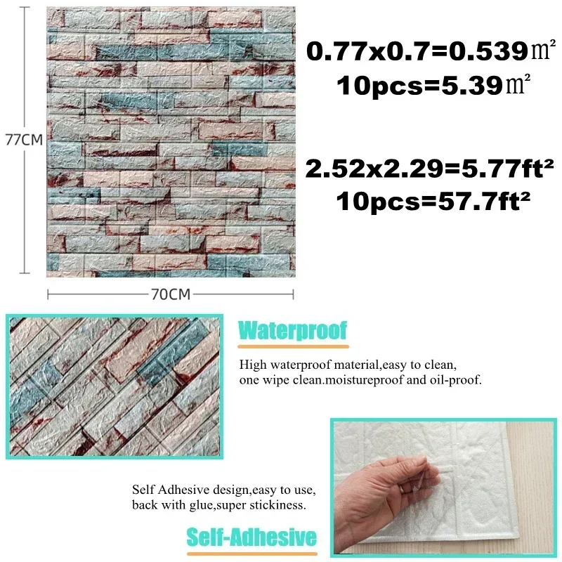 Imitation brick retro Wall Stickers 2.5mm Self-adhesive Waterproof Home Decor Living room bedroom Office