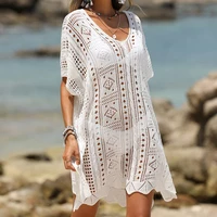 Ladies Sexy Deep V Bikini Cover up Knitting crochet Hollow Bathing Suit Summer Vacation Cover-ups Beach Dress - Image 5