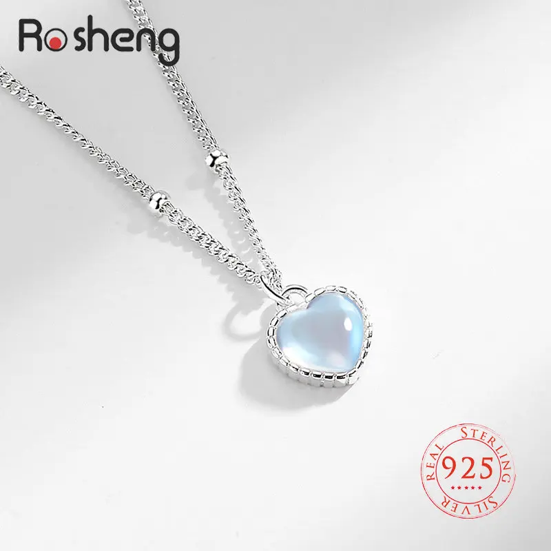 

925 Sterling Silver Heart Shape Moonstone Pandent Necklace for Women Wedding Party Jewelry Choker Collar Valentine's Day Gift