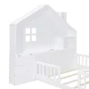 Kids Wood Montessori Floor Bed with Rails Stunning House Design Bedside Drawers Window USB Port Full Size Durable Pine Frame 6