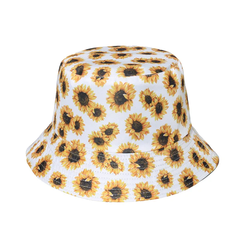 Fashion Women Sunflower Print Cotton Bucket Hats Spring Summer Girl Lady Outdoor Panama Fisherman Cap Hat For Women DropShipping green bucket hat