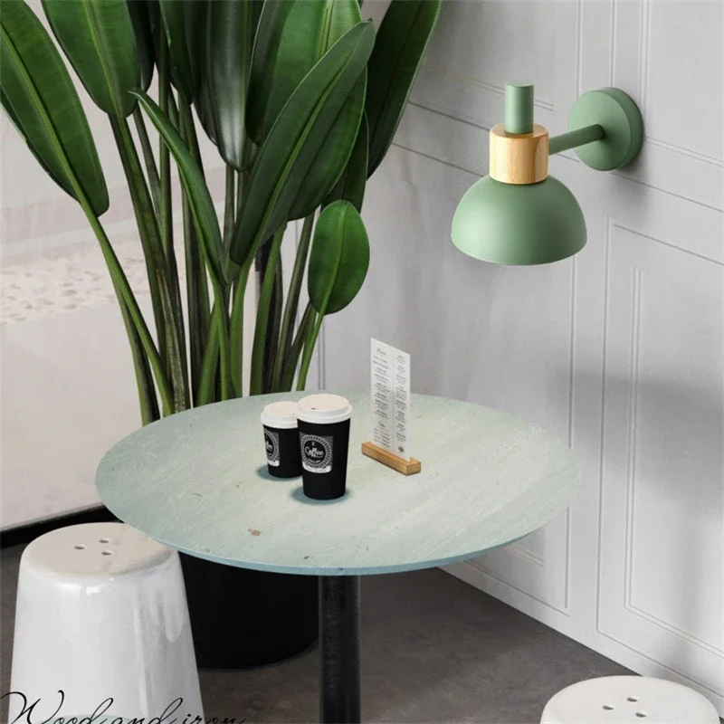Modern Wall Lamp Nordic Home Decor Wood And Metal Paint Colorful Sconce Light Simple Restaurant Cafe Bar Lustre With Pull Switch