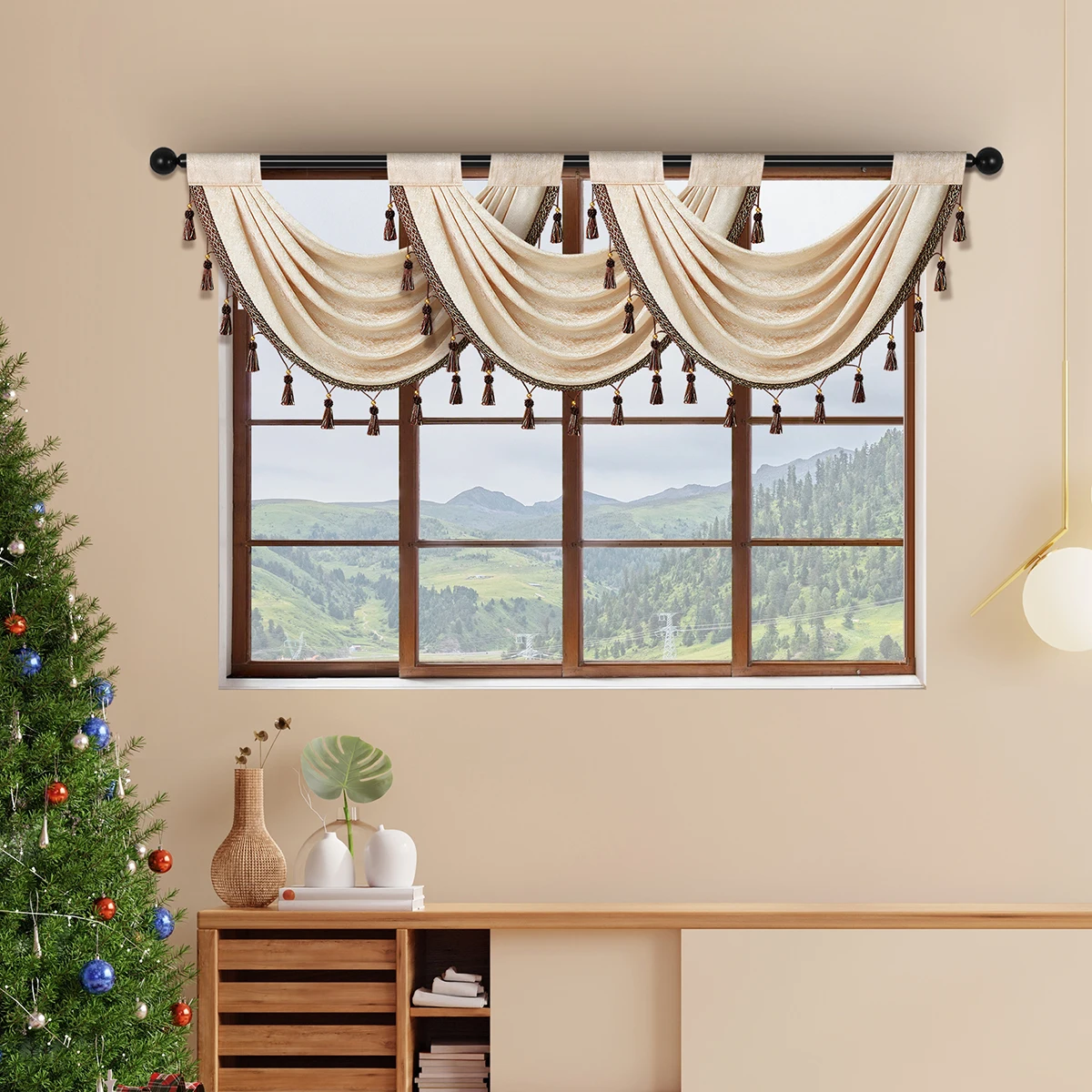 Description Picture 5 of item1pc Chenille Fabric Window Curtain Valance Rod Pocket,Pure Color Valance for the Room,Red Valance for Chrismas Festive Decor