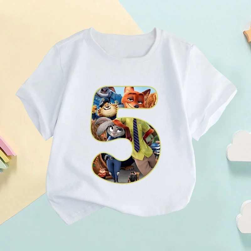 Zootopia Nick Wilde Judy Hopps Number Kids T shirt Girls Clothes 1 2 3 4 5 6 7 8 9 Years Birthday Baby Boys T-Shirts,HKP2757 3