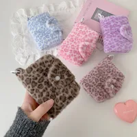 Sac à cartes en peluche motif léopard pour fille, porte-monnaie à fermeture éclair, sac de haute beauté pendentif, petit portefeuille, porte-carte de repas pour étudiant, porte-carte d'identité 4