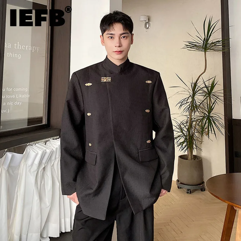

IEFB New Chinese Standing Collar Blazers Trend Men's Metal Button Suit Coat Personality Vintage Casual Jacket Tide Autumn 9C2791