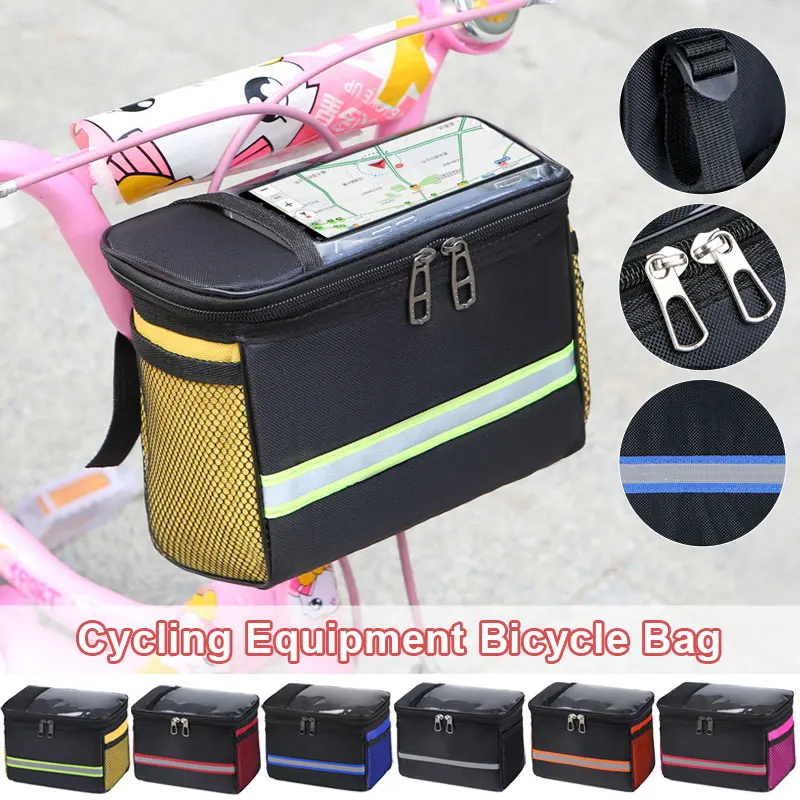 

Bicycle Handlebar Basket Bag Summer Cycling Bike Reflective Front Pannier Tube Waterproof Bag Mtb Handle Bag Large Capacity