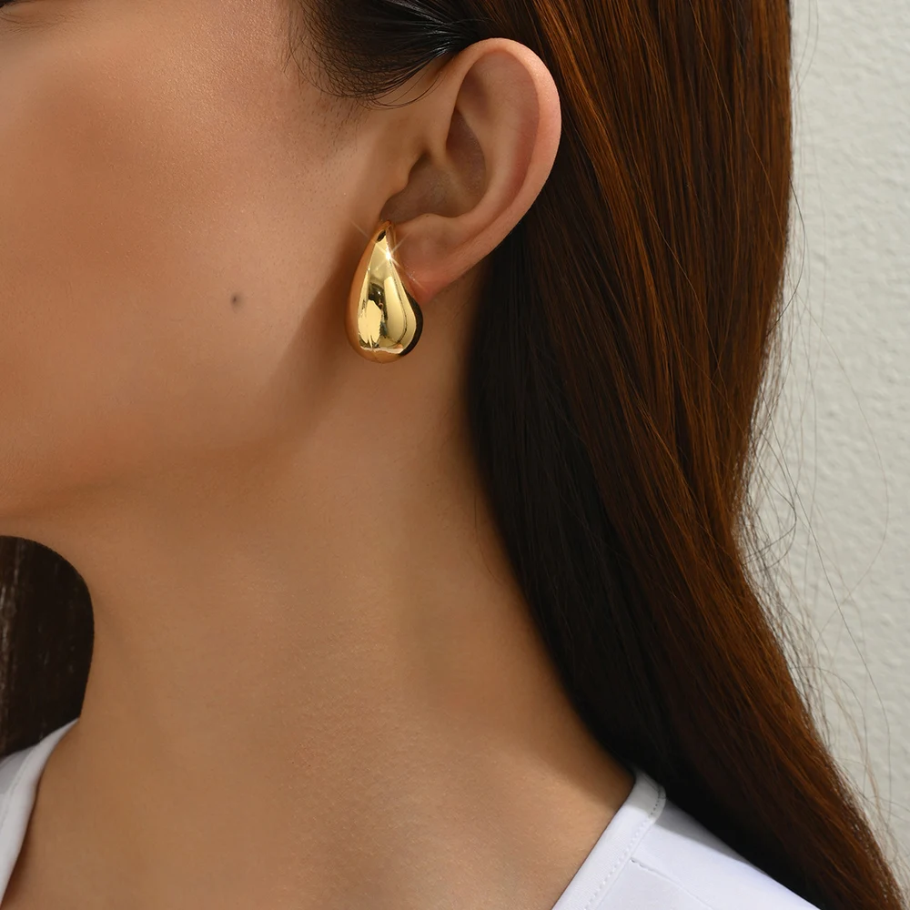 Vintage Chunky Dome Drop Clip on Earrings Women Golden Glossy Colorful Teardrop Non Pierced Earrings Trendy Jewelry ear clip earrings clip earrings ear clip ear accessories
