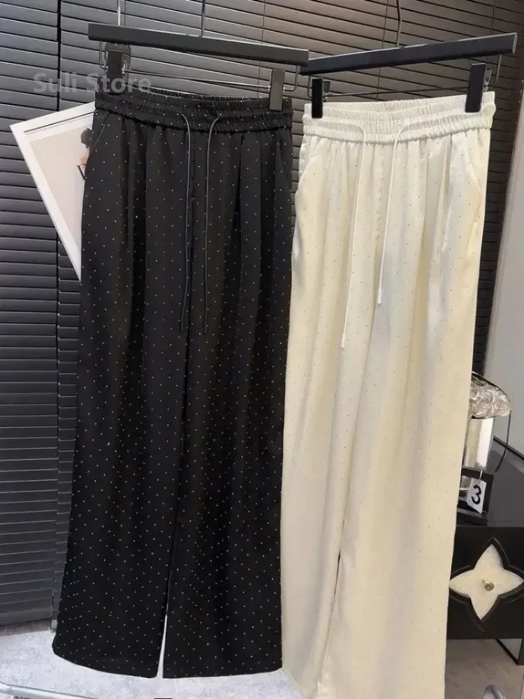 2024 새로운 봄 여름 여성 바지 하이 엔드 구슬 느슨한 스트레이트 바지 Pantalones Mujer 한국 패션 streetwear