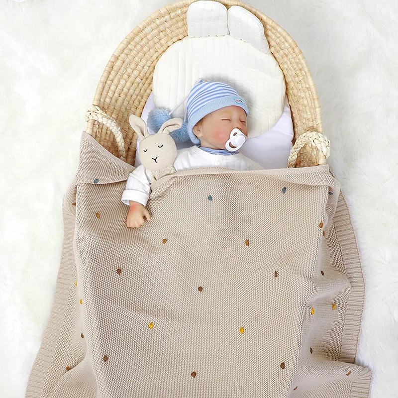 Cotton Knit Blanket Baby Blanket Cotton Knit Newborn Girl Boy Crib Quilt Bedding 90*70CM Fashion Solid Dot Stroller Swaddling Cover Plaid