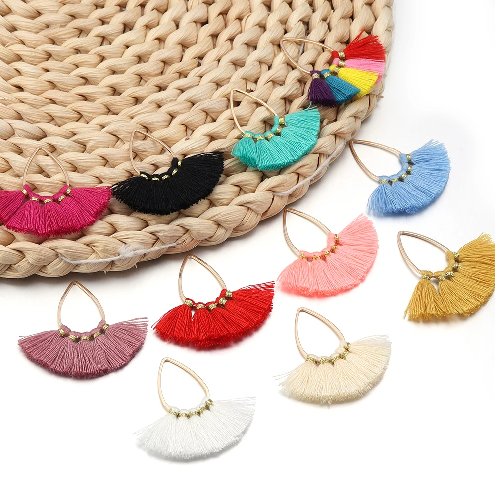2pcs/lot Fan-shaped Tassel Pendant Colorful Water Droplet Tassel Earrings For DIY Jewelry Making Earrings Necklace Accessories