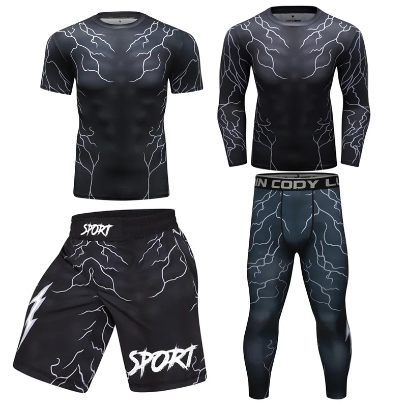 New Bjj Boxing Jersey Sports MMA T Shirt Shorts Set Men's Rashguard Jiu ...