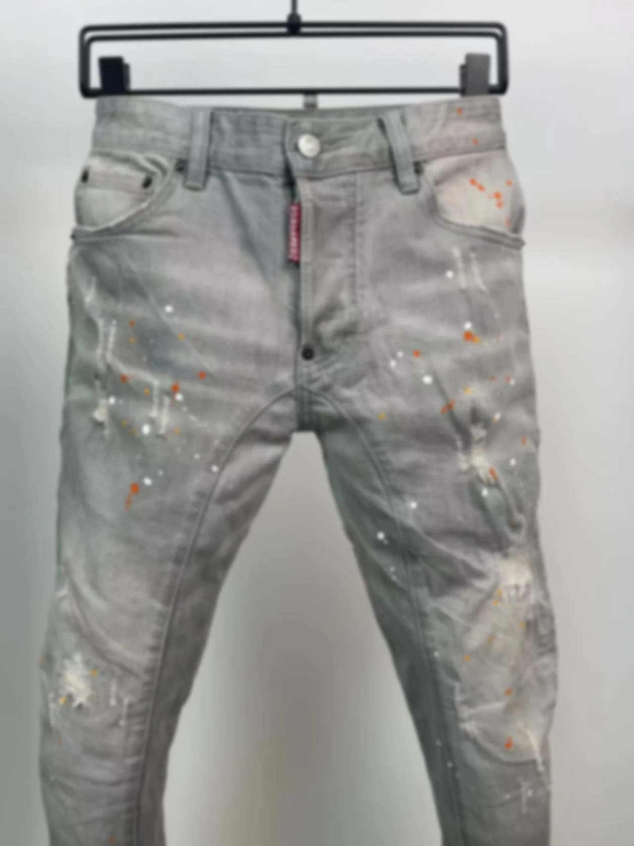 2024 Spring/Summer New D2 Jeans, Men's Washed and Worn Hole Patches, Painted Simple and Versatile, Small Feet