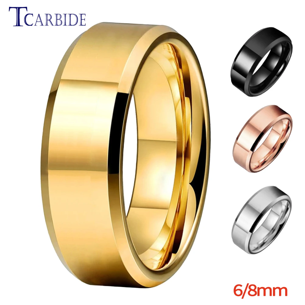 6MM 8MM Men Women Hot Ring Tungsten Wedding Band Beveled Polished Trendy Gift Jewelry For Ladies Gentleman